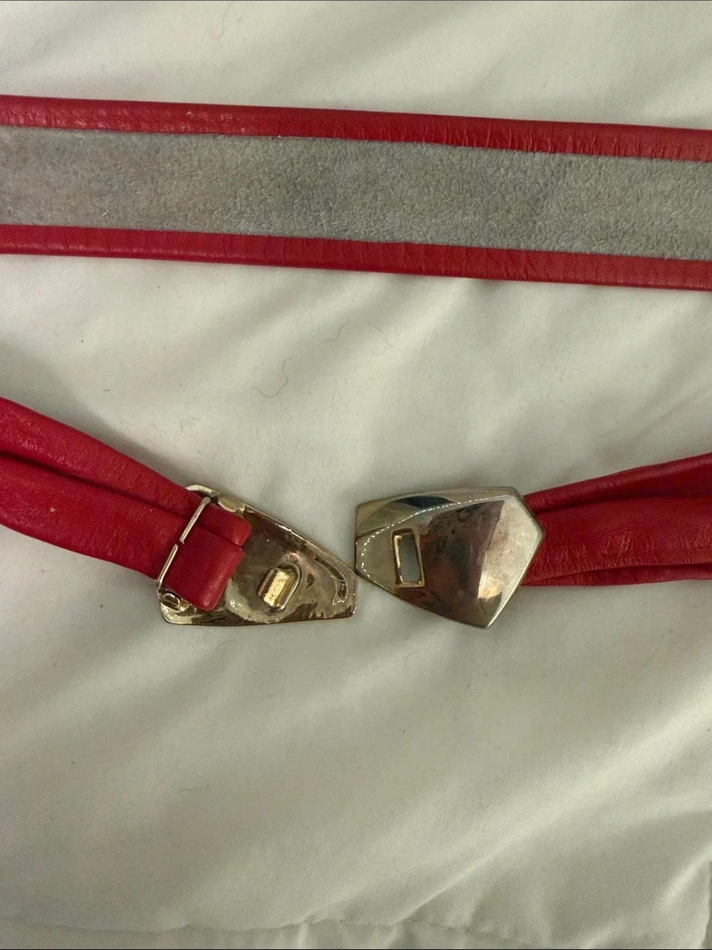 Red Women's Elastic Belt with Gold Geometric Buckle